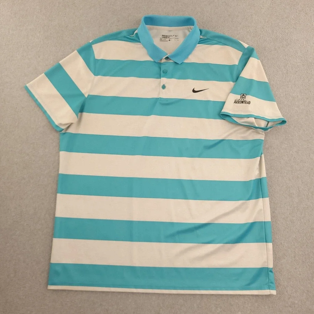 Nike Golf Dri-FIT Polo Shirt Mens XL Blue White Stripe Lake Arrowhead Top